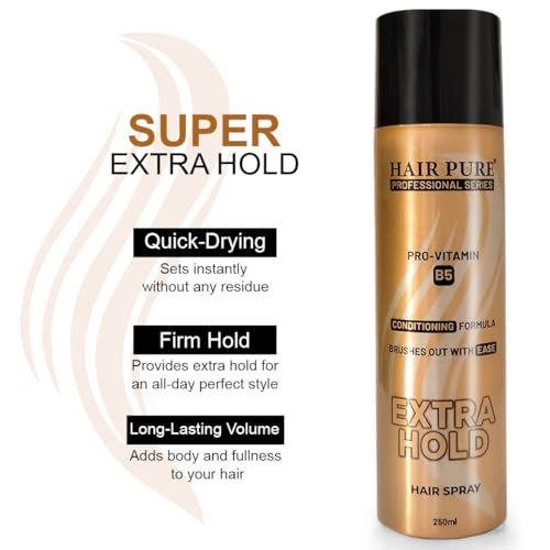 Image of Hair Pure Extra Hold Hair Spray | Quick Drying | Long Lasting Hold | No Flaking | Natural Shine | Non-Sticky | Easy Wash Off | Pro Vitamin B5 | Conditioning Formula (250ml)