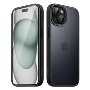 JETech Matte Case voor iPhone 15 6,1-Inch, Schokbestendig Military Grade Valbescherming, Mat Hoesje Doorschijnende Achterkant, Anti-Vingerafdruk (Zwart)