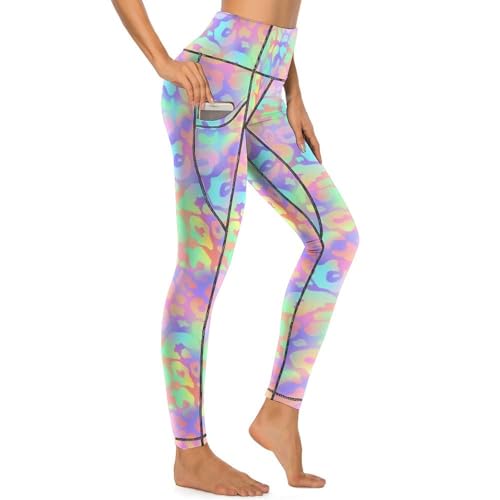 Legging imprimé léopard arc-en-ciel extensible et opaque pour femme