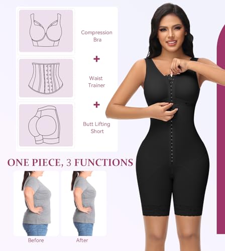 Image of M MYODRESS Fajas Colombianas Full Body Shaper Tummy Control with bra | 69% Nylon 31% Spandex, 3 Adjustable hooks and strap, semi-detachable chest design for postpartum, breastfeeding, all day wear