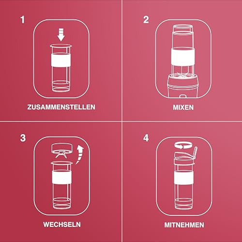 Foto von H.Koenig Mini Smoothie Maker Standmixer, Blender elektrisch, Transportabel Kompakt 570mL SMOO9 BPA-frei Leistungsstarke 300W, Smoothie Mixer 2 tragbare Flaschen, Edelstahlklingen, Silber/Schwarz