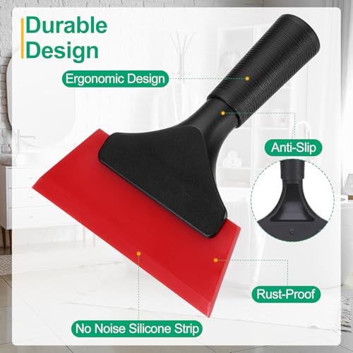 Image of uxcell 5 Inch Shower Squeegee for Glass Doors, All-Purpose Bath Squeegee with Handle for Bathroom Window Mirror Car Glass, Red