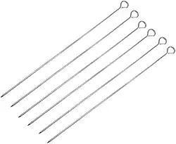 Kit 6 Espetos Inox 30 Cm Para Churrasco Espetinho Assar Carne Frango Legumes Vegetais