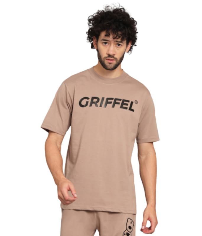 GRIFFELCamel Men Printed Oversized Drop Shoulder T-Shirt