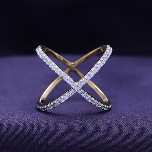 AFFY Round Shape White Cubic Zirconia Criss Cross X Ring in 14k Gold Over Sterling Silver4