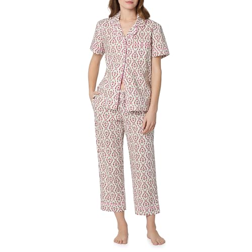 Image of Bed Head PJs Womens Matching Pajamas - Soft Organic Cotton Button Down PJ Shirt & Cropped Pants Set - Loungewear & Sleepwear