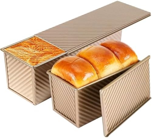 Pullman Loaf Pan with Lid, Pullman Loaf Pan 2.2 LB/1 LB, 2 Pack Nonstick Sandwich Bread Pan, for Bread, Sandwiches, and Toast, Golden, Deep Side and Corrugated - Thumbnail 2