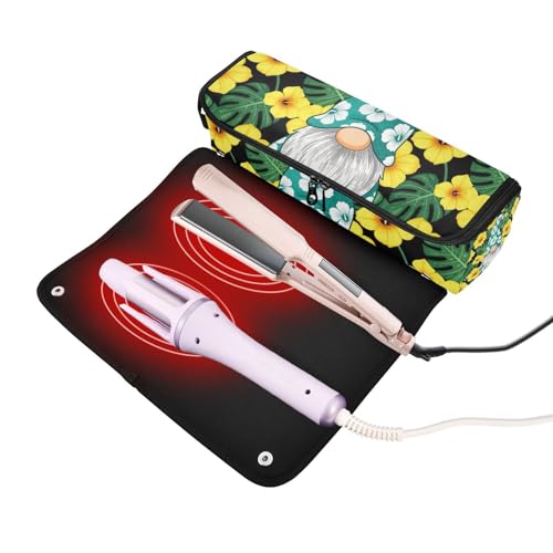 Bolso de Viaje para Herramientas de Cabello con Mat Extraíble Resistente al Calor, Organizador Portátil para Plancha, Rizador, Secador con Diseño Tropical Hawaii y Gnome miniatura 2