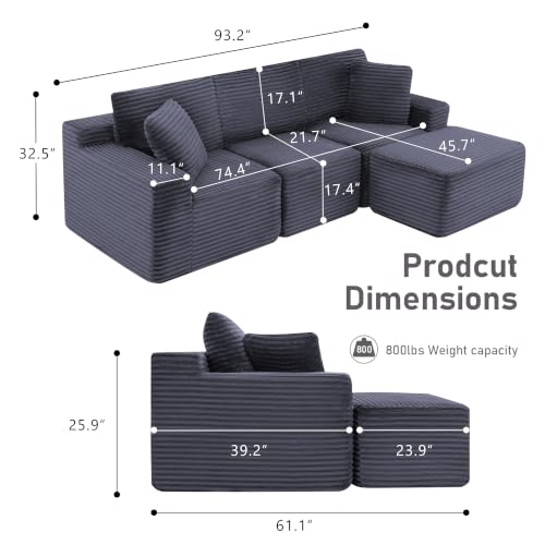Image of Modular Sectional Sofa, Dark Gray Boneless Couch for Apartment