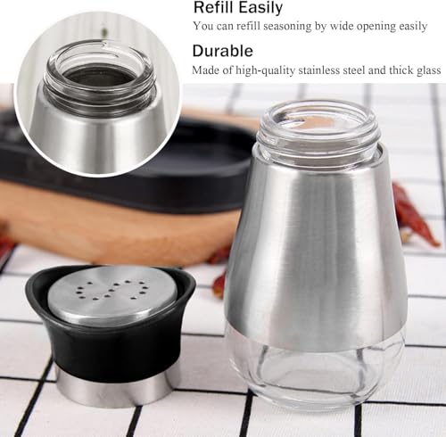 Image of Afrodite Salt and Pepper Shakers Set, Stainless Steel Salt and Pepper Sprinkler for Restaurant with Glass Bottom, Spice Dispenser Ideal for Himalayan, Kosher, Black and White Pepper (Clear + Gold)