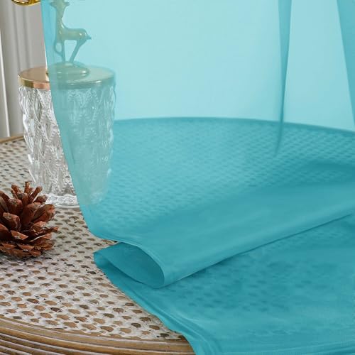 Image of OWENIE Extra Long Turquoise Sheer Curtains 96 Inches Long 2 Panels Set, Soft Lightweight Airy Voile Sheer Curtain for Bedroom Living Room, Rod Pocket Solid Color Farmhouse Curtains, 59 inch Wx96 L Inch