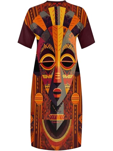 Image of Plus Size Maxi Dress for Women Short Sleeve V Neck Casual Loose Sundress with Pockets