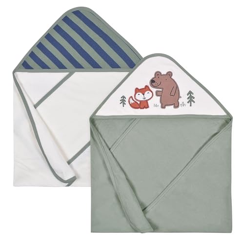 Image of Gerber 2-Pack Baby Boys Bear Hooded Bath Towels