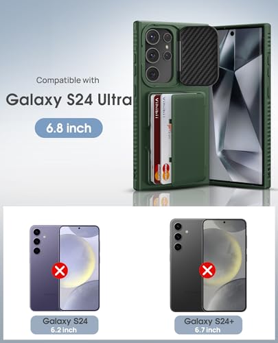 Image of Vihibii PC + Silicone For Samsung Galaxy S24 Ultra Back Cover With Card Holder(4 Cards)&Stand&Camera Lens Cover&Raised Edges Protect Screen,Rugged Shockproof Phone Case For Galaxy S24 Ultra 6.8 inch,Green