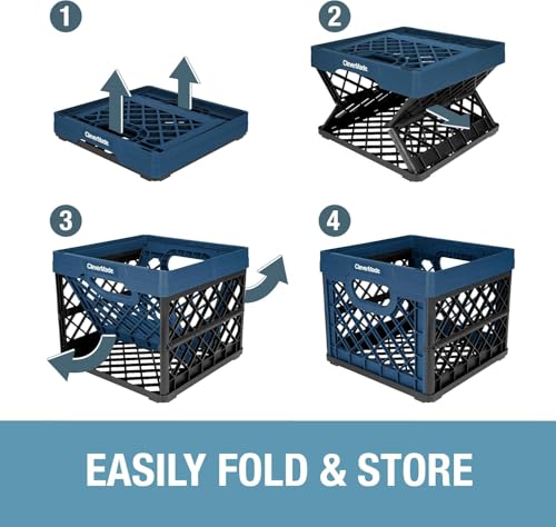 CleverMade Collapsible Milk Crate, Obsidian, 3PK - 25L (6 Gal) Stackable Storage Bins, Holds 50lbs Per Bin - Clevercrates are Heavy Duty, Plastic Collapsible Storage Crate for Multi Purposes - Image 6