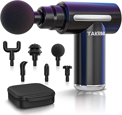 TAKRINK Mini Massage Gun 2000mAh Massage Gun Massager met 6 Snelheden 6 Massagekoppen LCD Touch Screen Elektrische Handheld Massagers voor Nek Schouder Benen