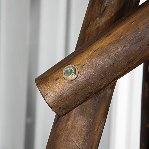 Outsunny Outdoor Adirondack Chair 2 Seat Freestanding Solid Wood Rustic Log Porch Swing Chair With Center Table #TOP6