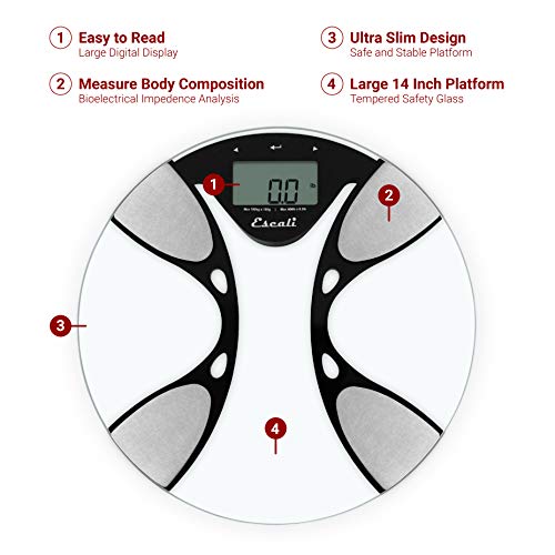 Escali Ultra Slim Body Composition Scale For Body Weight With Bioelectrical Impedance Analysis Technology, Calculates Body Fat Percentage, Body Water, Lean Muscle And Total Bone Mass #TOP2