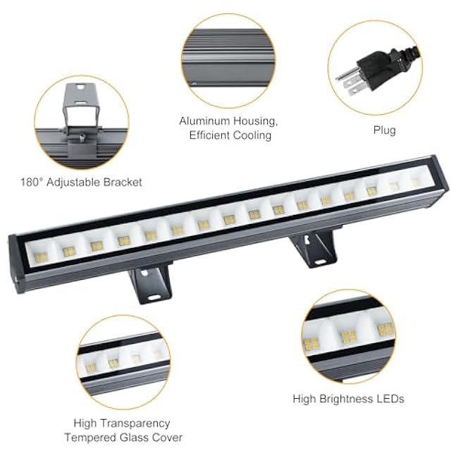 Warm White Wall Washer Light 17 Inch 2 Pack, 3000K Patio Flood Light 48W, IP66 Outdoor Bar Light for Landscape, Church, Yard, Garden, Building