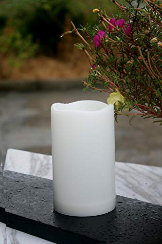 Image of Outdoor Waterproof Flameless Candle with Timer - Flickering White Plastic Battery Operated LED Lantern Light Bright Resin Electric Pillar for Outside Patio Garden Party Wedding Deco 3 inch(D)x5 inch(H)