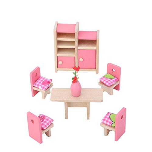 Zerodis 1:12 Mini Casa Bambole Set Mobili Legno Miniatura Furniture Pretend Play Toy Simulazione Life Scene Cucina Camera da Letto Bagno Giocattoli Playset per 3+Anni Ragazze Ragazzi (Dining Room)