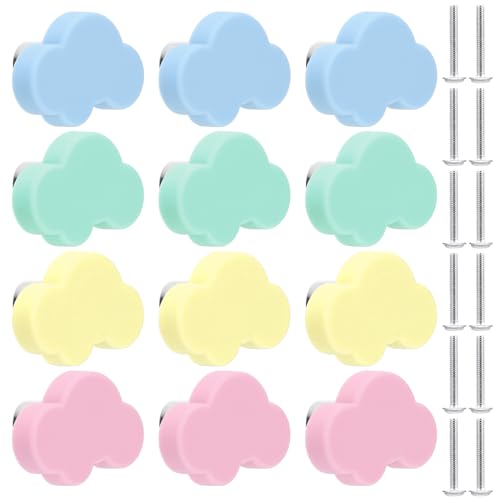 Geelin 12 Pcs Silicone Cloud Shape Cabinet Knobs with Screws Soft Cabinet Handle Pulls Cartoon Dresser Knobs for Girls Boy Kids Baby Nursery Kitchen...