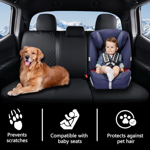 Image of Truckiipa Tacoma Leather Car Seat Covers Full Set Truck Seat Covers Cushion Fit for 2016-2023 Toyota Tacoma Double Crew Cab, Full Set, Black