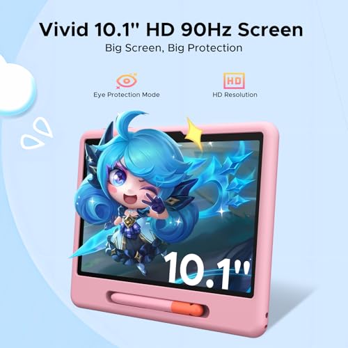 Image of P10 Kids Tablet for ages 3-7, Android 16 Tablet, Gemini AI, 10 Inch Tablet, 90Hz, 32GB RAM+64GB ROM, 7000mAH, 5G WiFi, Face ID, kids tablet with case,Includes a child protective case and pen, Pink