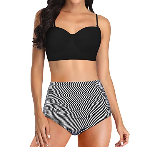 Biquíni feminino de cintura alta para jovens, roupa de banho retrô, roupa de banho, Cinza, XG