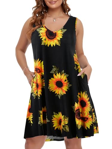 Image of BELAROI Women Casual Summer Beach Dresses Plus Size Sundress V Neck Pockets Swing Tank Dress Cover Ups