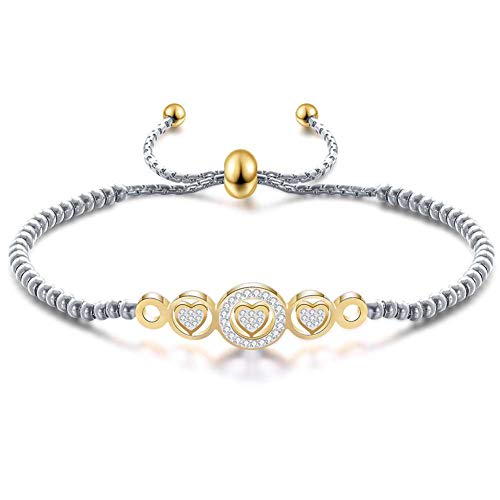 Jude Jewelers Stainless Steel Beads Heart Charm Wedding Statement Cocktail Party Strand Bracelet (Gold) #TOP7