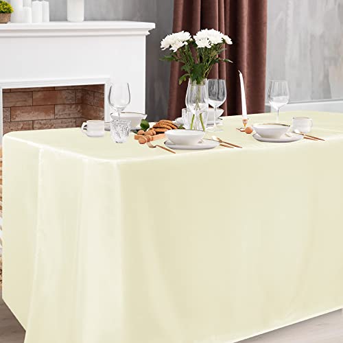 Obstal 2 Pack Table Clothes for 6 Foot Rectangle Tables - Water Resistant Washable Fabric Polyester Rectangle Table Cover Protector for Wedding, Banquet and Trade Shows, 72L x 30W x 30H Inches, Cream by Obstal - Image 2