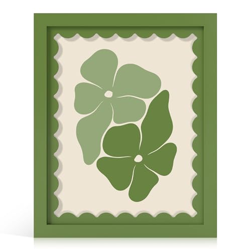 THKRLOF 8x10 Picture Frame with Real Glass Wooden cute 8 x 10 Photo Frame with Wavy Mat for Tabletop and Wall Hanging Green 1 Pack
