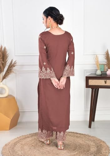 Image of SHIENZY Women Embroidered Kurta Set with Dupatta | Ethnic Straight Kurta Palazzo Set for Women Festive Salwar Suit | Traditional Indian Ethnic Wear Kurti Set