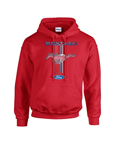 Trenz Shirt Company Ford Mustang Pony Unisex Hooded Sweatshirt Logo Hoodie Performance Racing Car Muscle Car Hood-Red-Medium