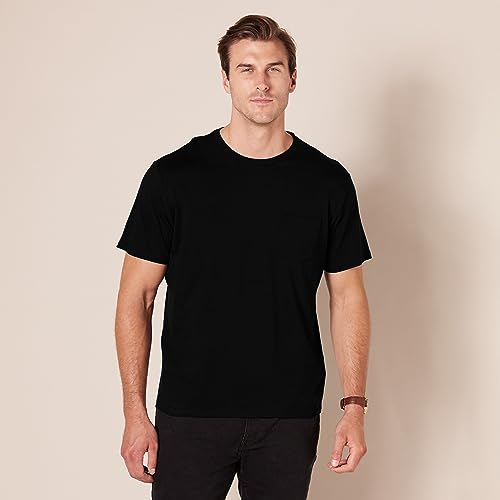 Amazon Essentials Camiseta de Manga Corta, Cuello Redondo y Corte Ajustado Hombre, Pack de 2, Negro, L