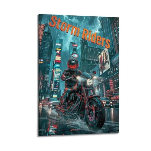 Poster mural décoration salon motif lightning biker 03 sur toile haut de gamme