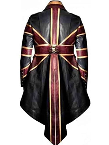 Aksah Fashion Men's UK Flag Vintage Steampunk Union Jack Tail Leather Coat Unisex Jacket steampunk buy now online Aksah Fashion Men's UK Flag Vintage Steampunk Union Jack Tail Leather Coat Unisex Jacket steampunk buy now online