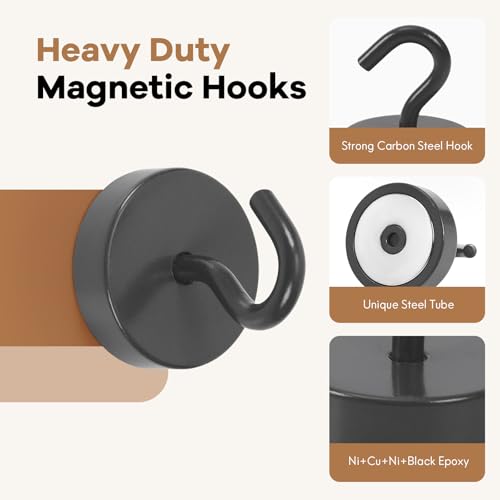 Image of Neosmuk Magnetic Hooks Steel Tube Design for Cruise,80lb+ Gunmetal,10 Pack | Cruise Ship Essentials,Heavy Duty Magnett Hooks for Cabins, Refrigerator, Grill, Hanging, and Travel Extra Strong Must-Haves