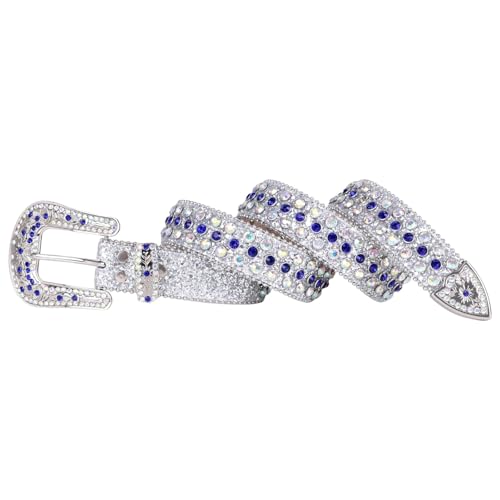 Mnjyihy Men Women Carved Flower Buckle Rhinestone Belt Western Cowgirl Studded Design Leather Belt4