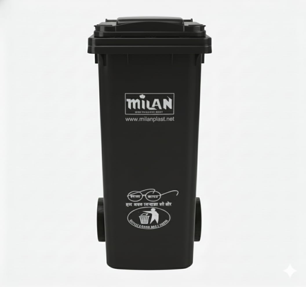 Milan Plastic Manual-Lift Garbage Waste Dustbin with Wheels 120 Ltr Black-image-29