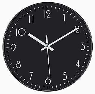 DIYZON Black Wall Clock, 12'' Modern Minimalist Silent Clock, No Ticking Quartz Movement Powered by Battery, Easy to Watch, Ldeal for Decorating Bedroom, Kitchen, School, Office