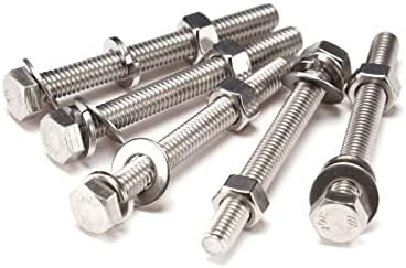 (10Set) 5/16-18x3" Complete Set Hex Head Screw Bolts,Nuts,Fender Flat washers,Split Lock Washers,Fully Threaded, Stainless Steel 18-8（304）, Bright Finish.