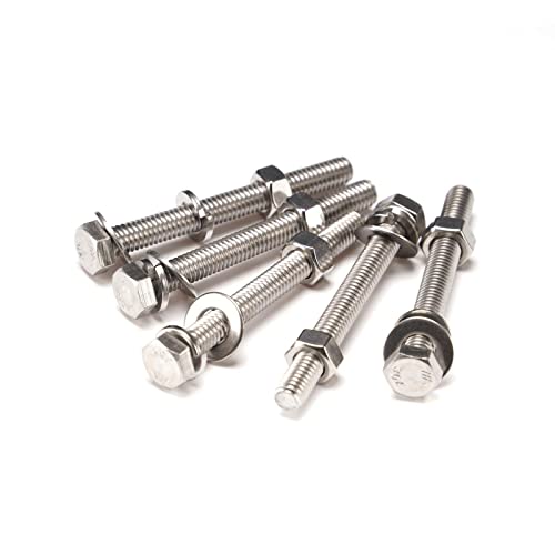 (10Set) 5/16-18X3" Complete Set Hex Head Screw Bolts,Nuts,Fender Flat Washers,Split Lock Washers,Fully Threaded, Stainless Steel 18-8（304）, Bright Finish. #TOP12