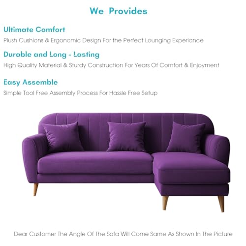 Image of Atticus RHS 4 Seater L Shape Sofa Set for Living Room (Purple Fabric) Premium Fabric Sofa Set