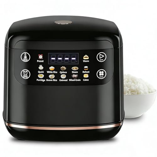 Image of Portable Digital Rice Cooker, 6-Cup (Uncooked) /12-Cup (Cooked) Small Rice Maker with Steaming Basket, Mini Rice Cooker with 2L Removable Nonstick Inner Pot, 10 Menu Options, Auto Keep Warm, 24 Hour Delay Timer (Black)