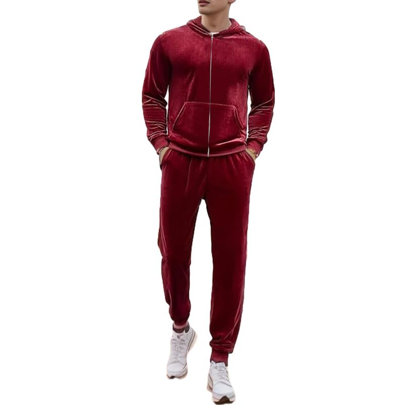 KISSQIQI Mens Velour Tracksuits 2 Pieces Sweatsuits Full Zip Hoodie Jogging Athletic Long Sleeve Casual Sports OutfitSet4