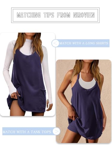 Image of Nirovien Womens Tennis Dress Workout Mini Dress with Shorts Sleeveless Spaghetti Straps Golf Athletic Dresses