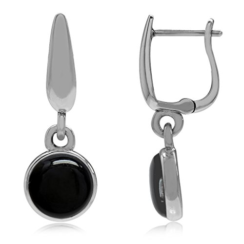 Silvershake 925 Sterling Silver Huggie Hoop Earrings with Created Black Onyx Dangle Drop