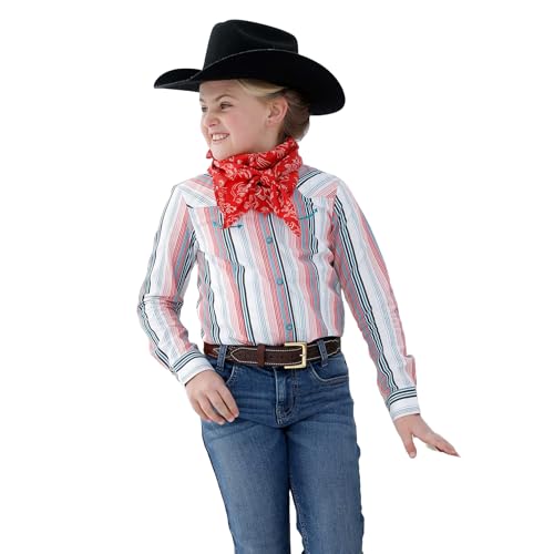 Cruel Girl Girls' Stripe Turquoise Smiley Embroidery Long Sleeve Snap Shirt